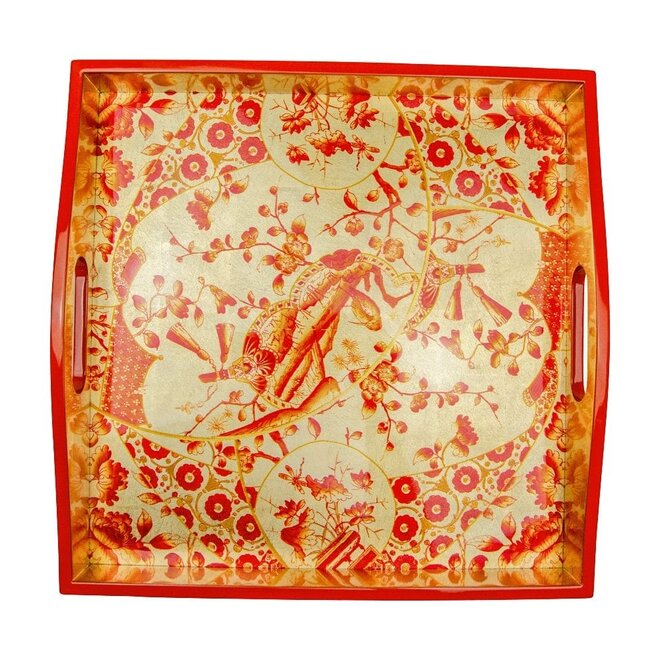 Gilded Porcelain Coral & Gold Lacquer Square Tray