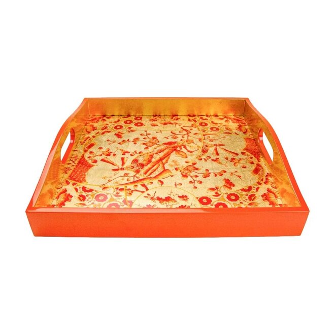 Gilded Porcelain Coral & Gold Lacquer Square Tray