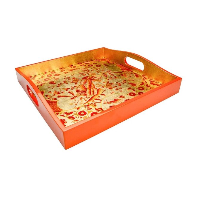 Gilded Porcelain Coral & Gold Lacquer Square Tray