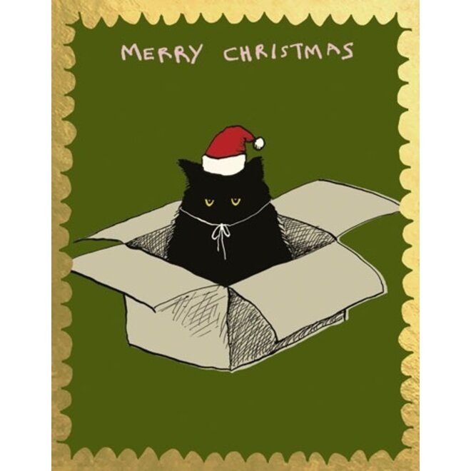 Cat in Box Christmas Card