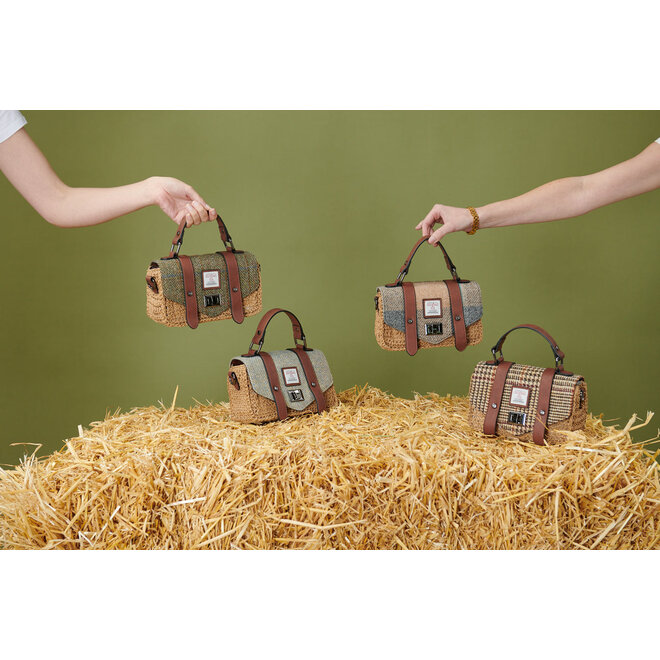 Harris Tweed Blue & Cream Herringbone Mini Straw Satchel