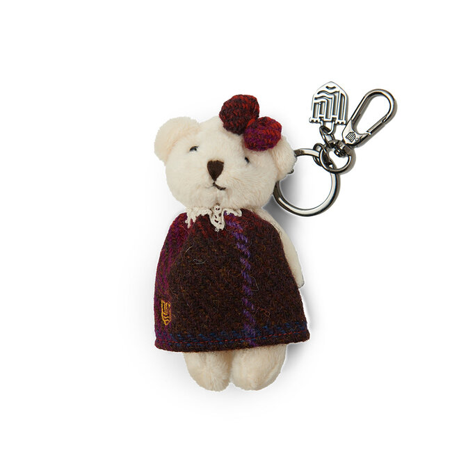 Harris Tweed Fuchsia Tartan Teddy Bear Keyring