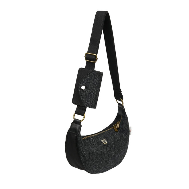 Harris Tweed Black & Grey Herringbone Luna Bag