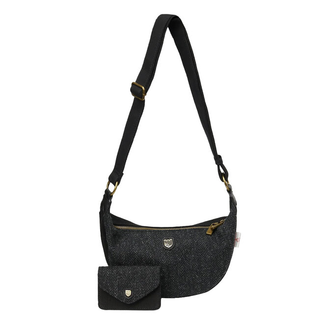 Harris Tweed Black & Grey Herringbone Luna Bag