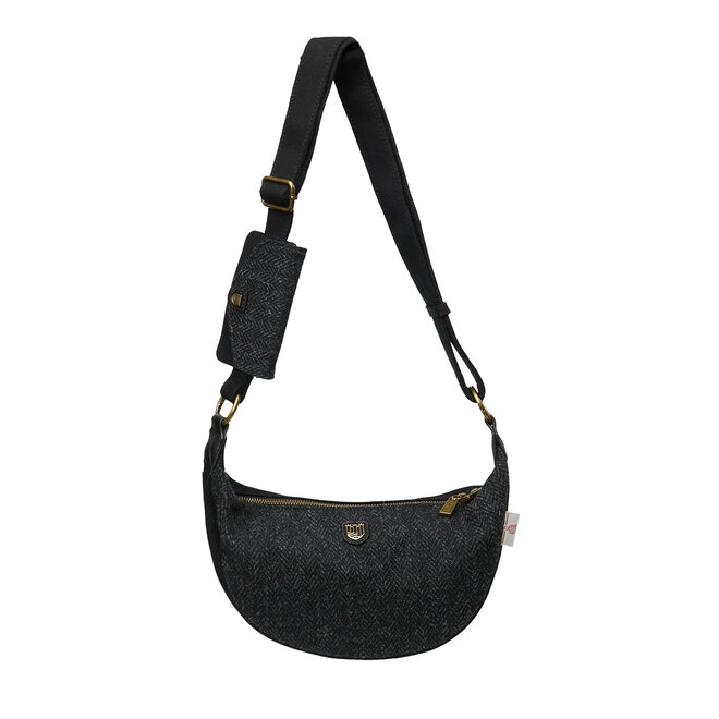 Harris Tweed Black & Grey Herringbone Luna Bag