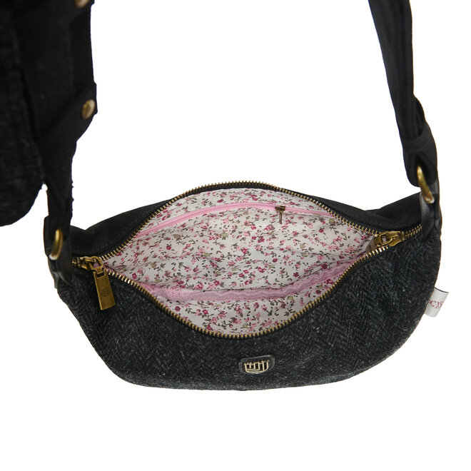 Harris Tweed Black & Grey Herringbone Luna Bag