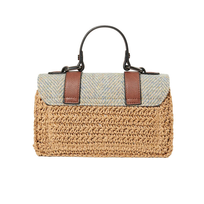 Harris Tweed Blue & Cream Herringbone Mini Straw Satchel