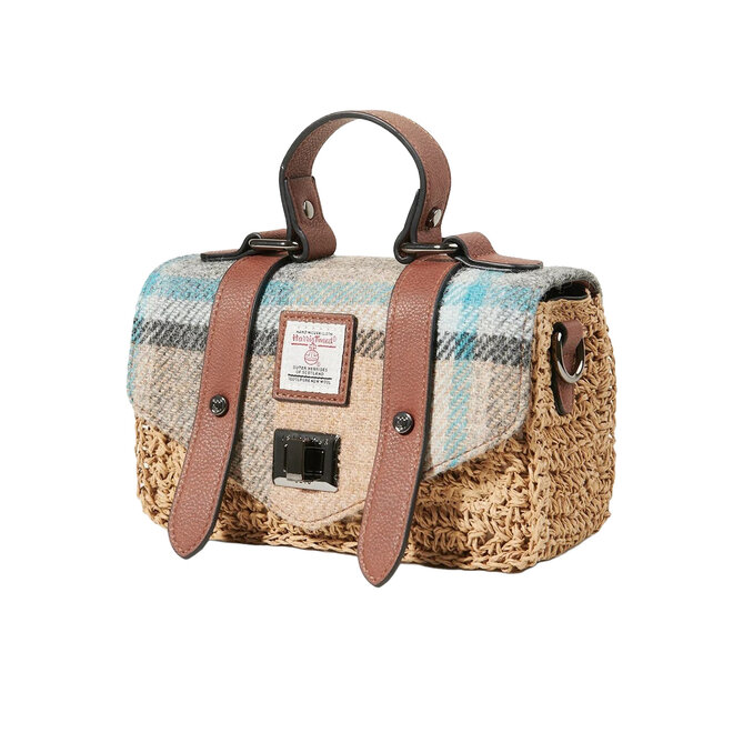 Harris Tweed Islander Check Mini Straw Satchel