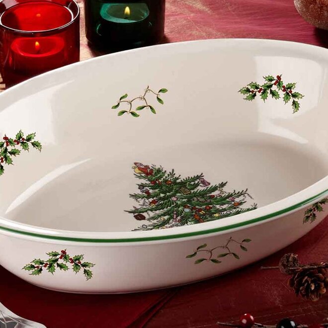 Christmas Tree Oval Rim Dish