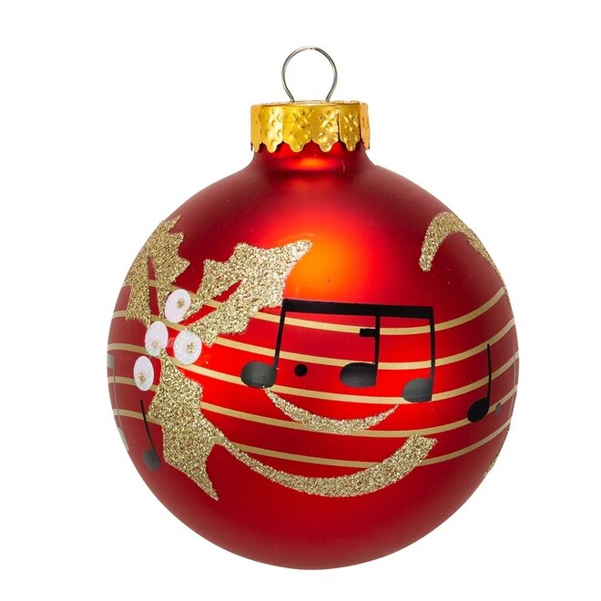 Red Glass Ball Ornament With Music Notes
