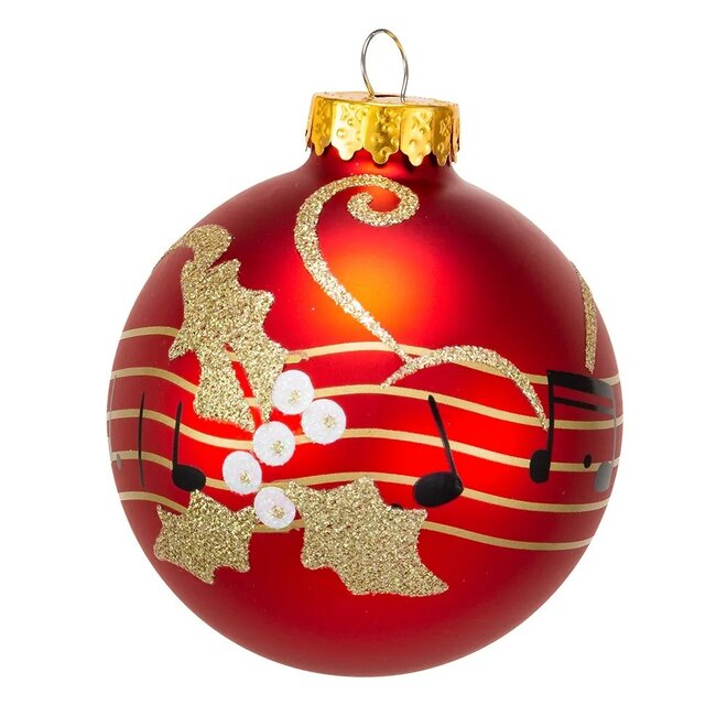 Red Glass Ball Ornament With Music Notes