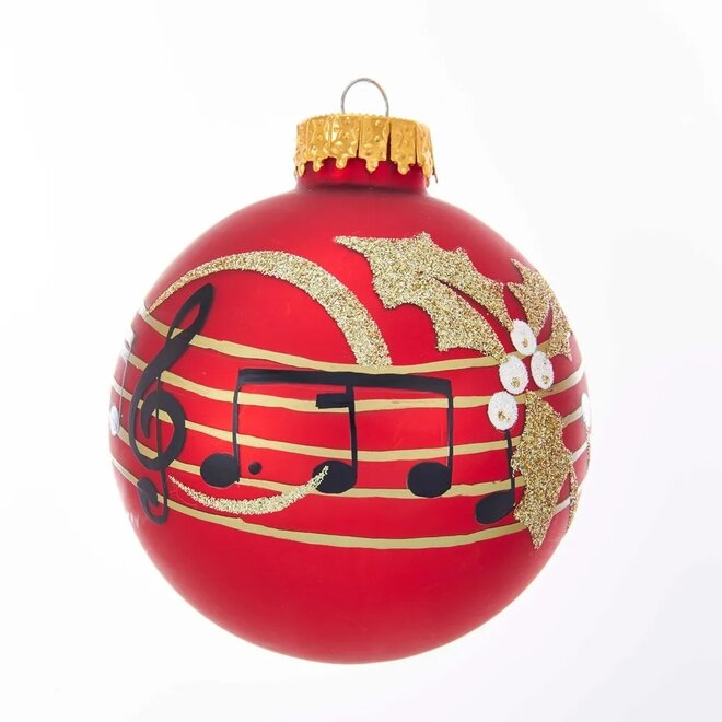 Red Glass Ball Ornament With Music Notes