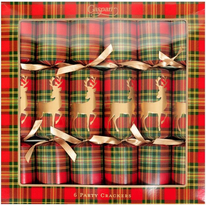 Reindeer Tartan Christmas Crackers (Box of 6)