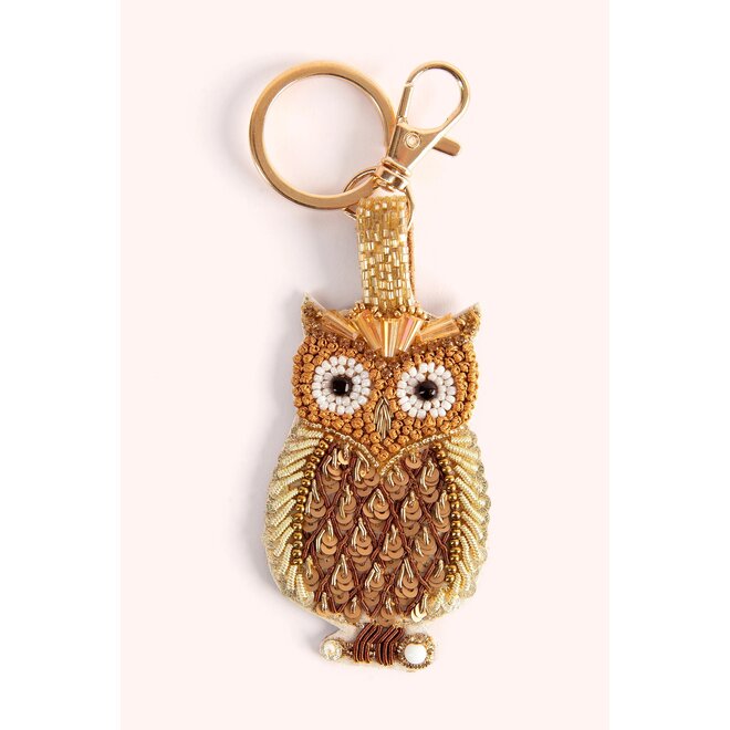 Golden Owl Beaded Keyring