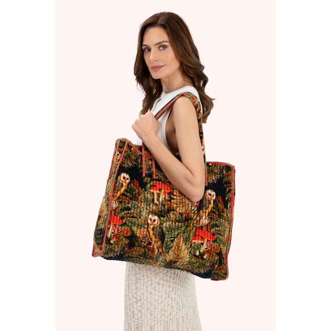Luxe Velvet Quilted Wild Woodland Owl Tote Bag