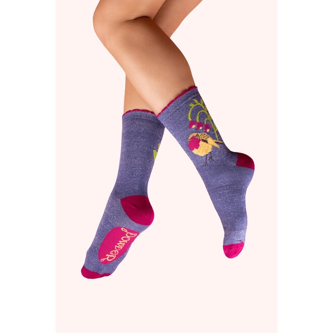 Glitter Robin Red Breast Ankle Socks