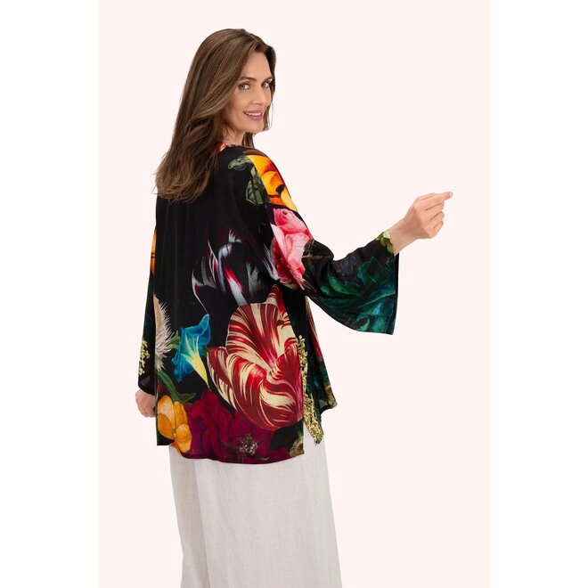 Opulant Florals, Chocolate Mid-Length Kimono
