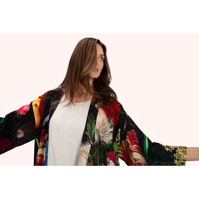 Opulant Florals, Chocolate Mid-Length Kimono