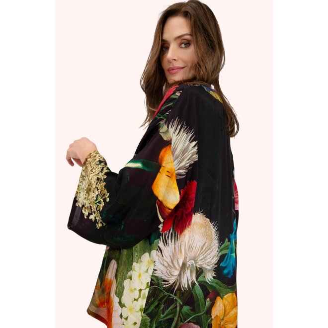 Opulant Florals, Chocolate Mid-Length Kimono