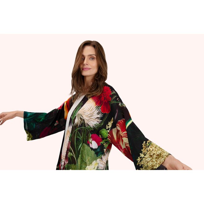 Opulant Florals, Chocolate Mid-Length Kimono