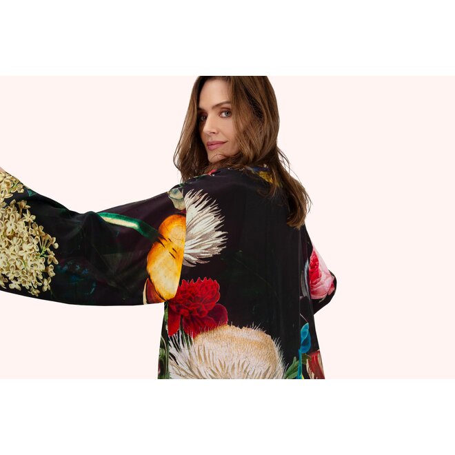 Opulant Florals, Chocolate Mid-Length Kimono