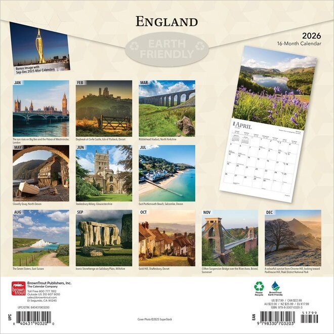 England 2026 Square Wall Calendar