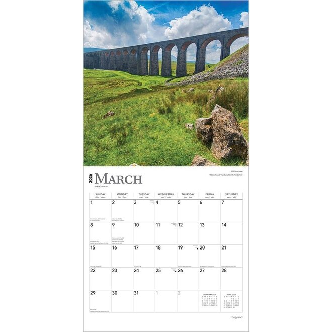 England 2026 Square Wall Calendar