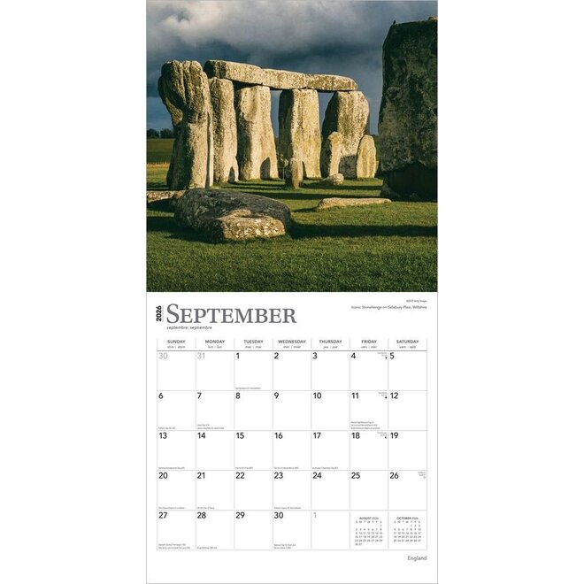 England 2026 Square Wall Calendar