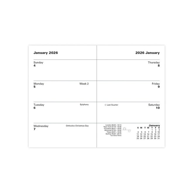 Classic Mini Pocket Week to View Planner 2026, Sunday Start, Black
