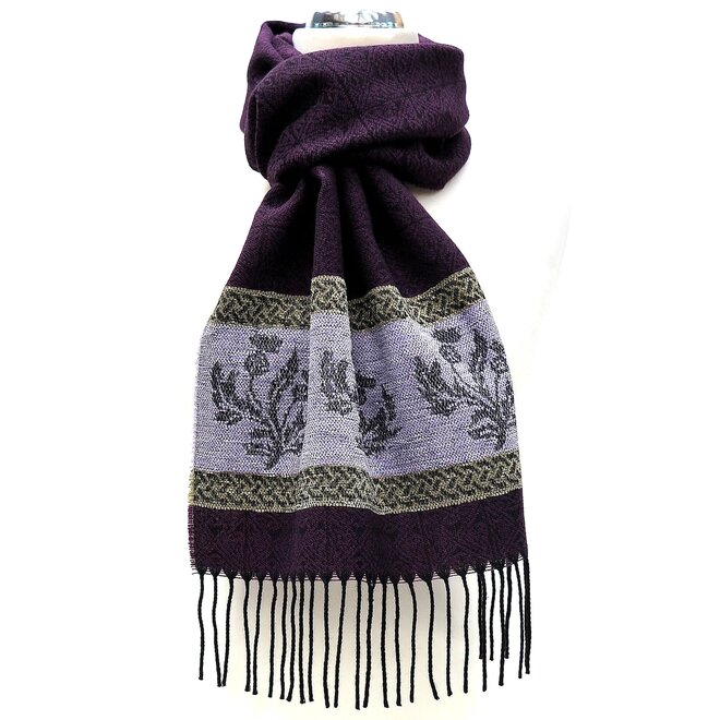 Calzeat of Scotland Celtic Alba Thistle Purple Jacquard Scarf