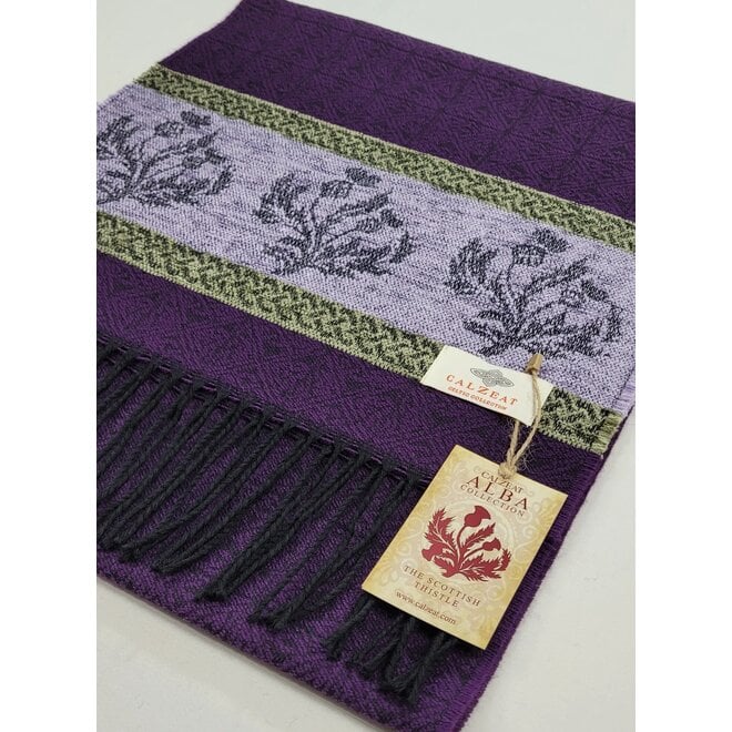 Calzeat of Scotland Celtic Alba Thistle Purple Jacquard Scarf