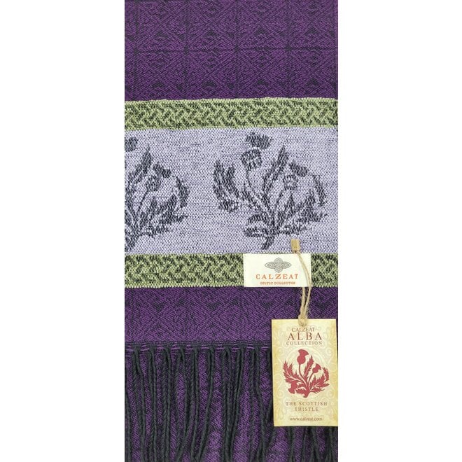Calzeat of Scotland Celtic Alba Thistle Purple Jacquard Scarf