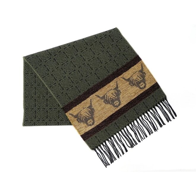 Calzeat of Scotland Celtic Alba Highland Cow Loden Jacquard Scarf