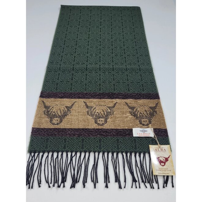 Calzeat of Scotland Celtic Alba Highland Cow Loden Jacquard Scarf