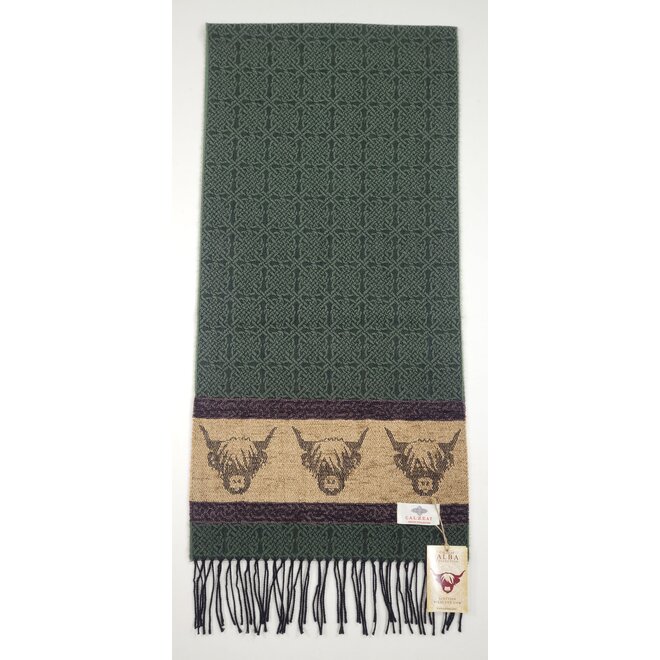 Calzeat of Scotland Celtic Alba Highland Cow Loden Jacquard Scarf