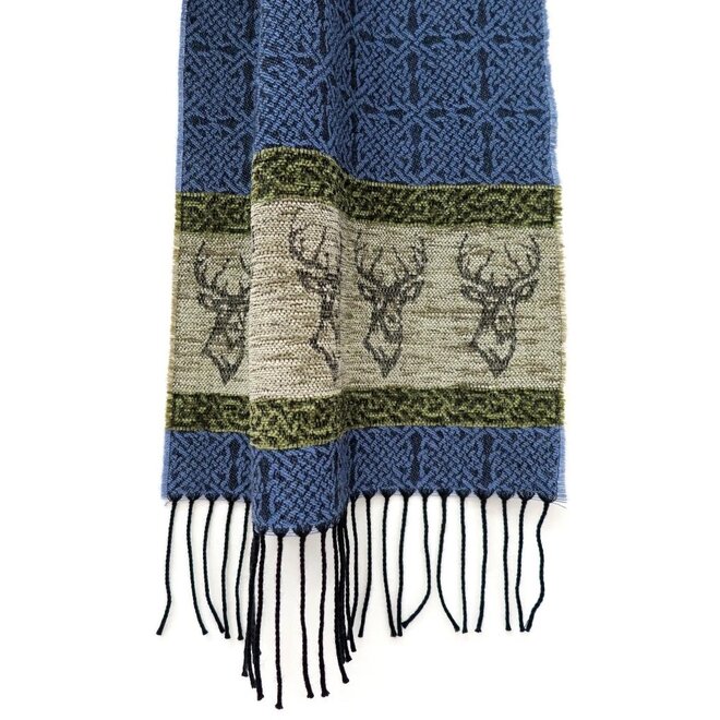 Calzeat of Scotland Celtic Alba Highland Stag Blue Jacquard Scarf