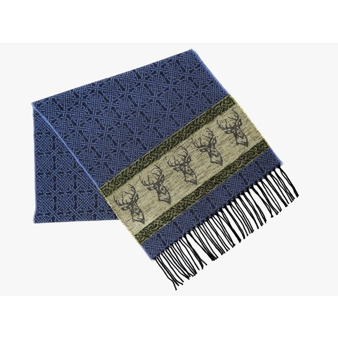 Calzeat of Scotland Celtic Alba Highland Stag Blue Jacquard Scarf