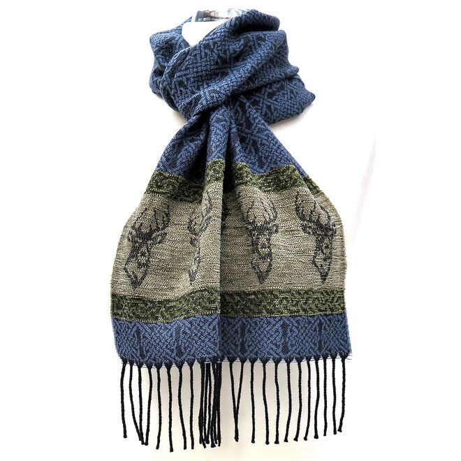 Calzeat of Scotland Celtic Alba Highland Stag Blue Jacquard Scarf