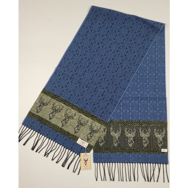 Calzeat of Scotland Celtic Alba Highland Stag Blue Jacquard Scarf