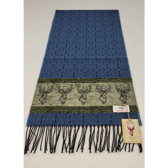 Calzeat of Scotland Celtic Alba Highland Stag Blue Jacquard Scarf