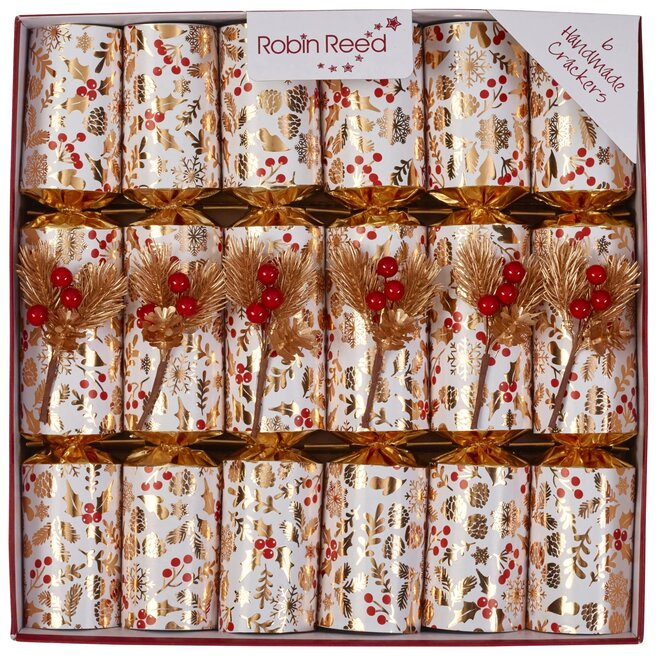 Gold Holly Christmas Crackers (Box of 6)
