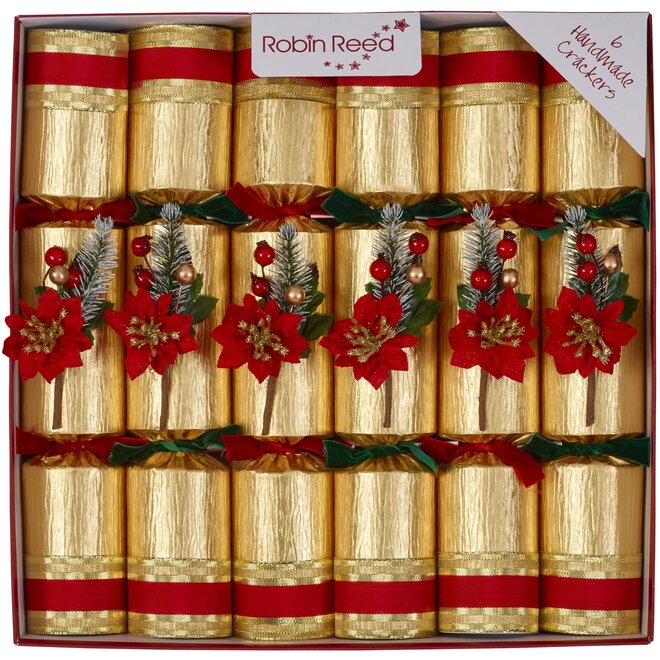 Poinsettia Party Christmas Crackers (Box of 6)