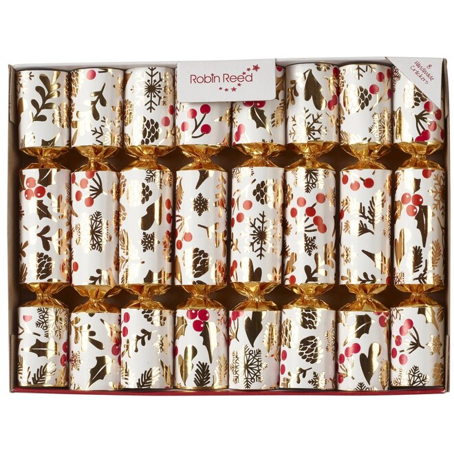 Gold Holly Mini Christmas Crackers (Box of 8)