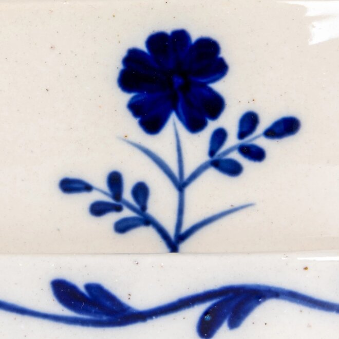 Blue & White Butter Dish with Flower