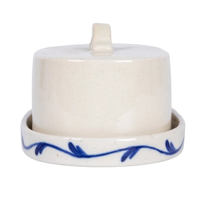 Blue & White Butter Dish with Flower