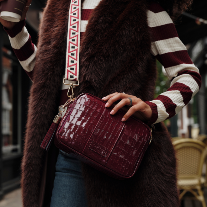 Claret Patent Croc City Bag