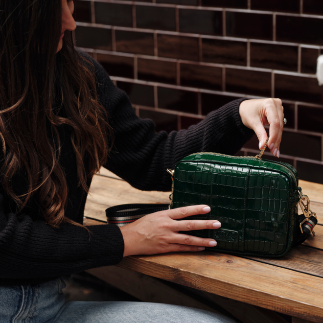 Clover Green Patent Croc City Bag