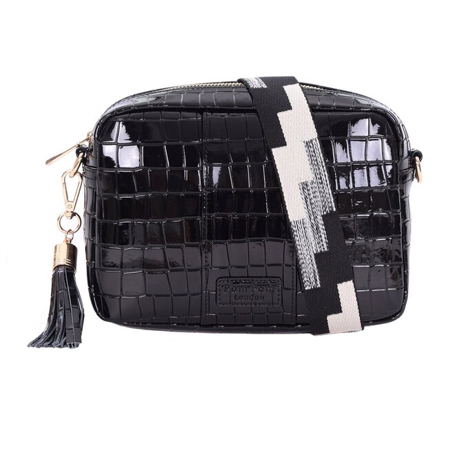 Black Patent Croc City Bag
