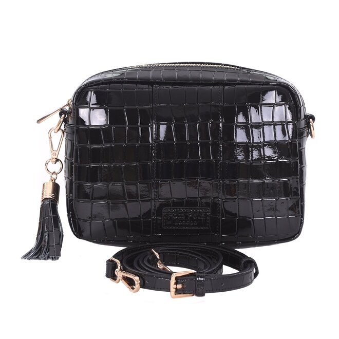 Black Patent Croc City Bag