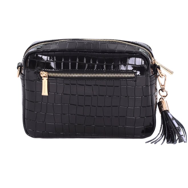 Black Patent Croc City Bag